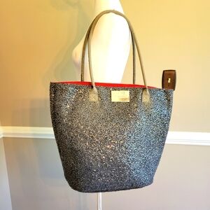 Chico's Metallic Glitter Sequin Stylish Gray Oversized Tote Bag
